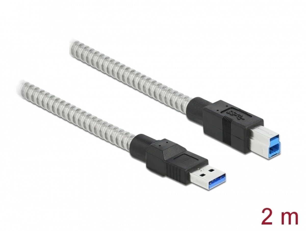 USB 3.2 Gen 1 kabel Type-A mannelijk tot type-B mannelijk met metalen jas 2 m