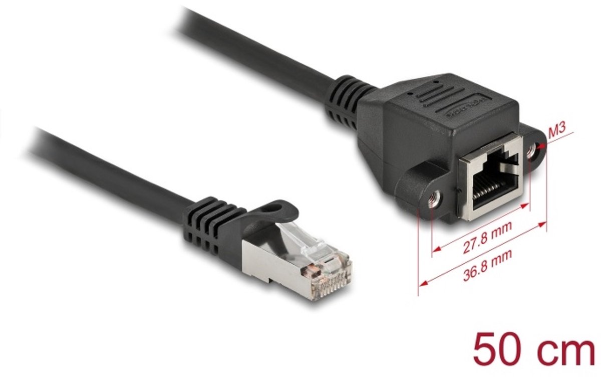 CAT6a sFTP verlengkabel 0.5 meter zwart