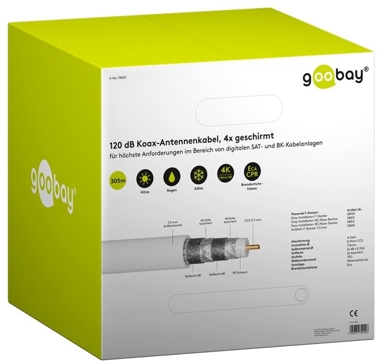 Goobay 74020 coax-kabel 305 meter Nee Wit