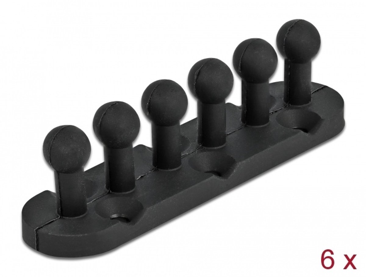 Kabelhouder met 5 voeders zelfklevend / schroefbaar 6 stuks zwart