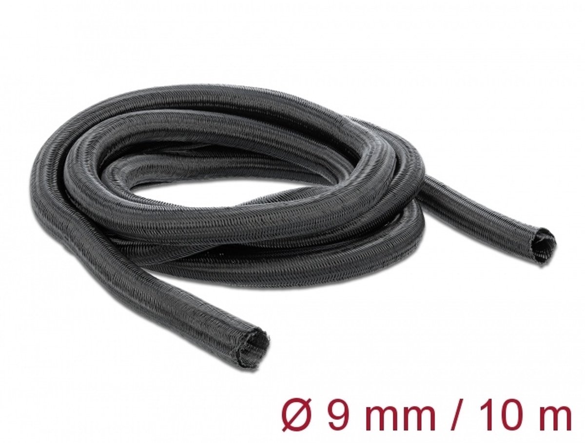 Gevlochten mouwen zelfcloseren 10 m x 9 mm zwart
