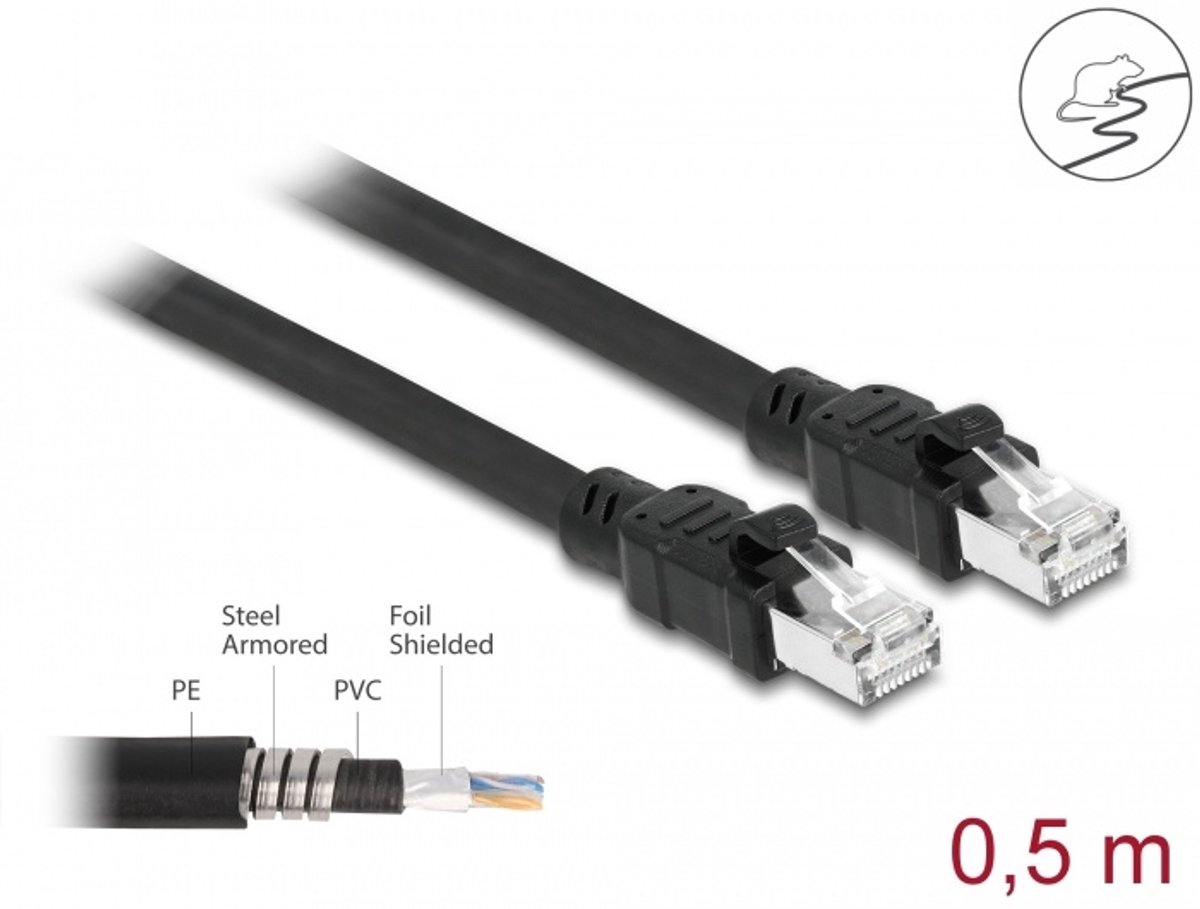 CAT6A FTP grondkabel - buitenkabel - 0.5 meter - zwart - LSZH - koper - CU