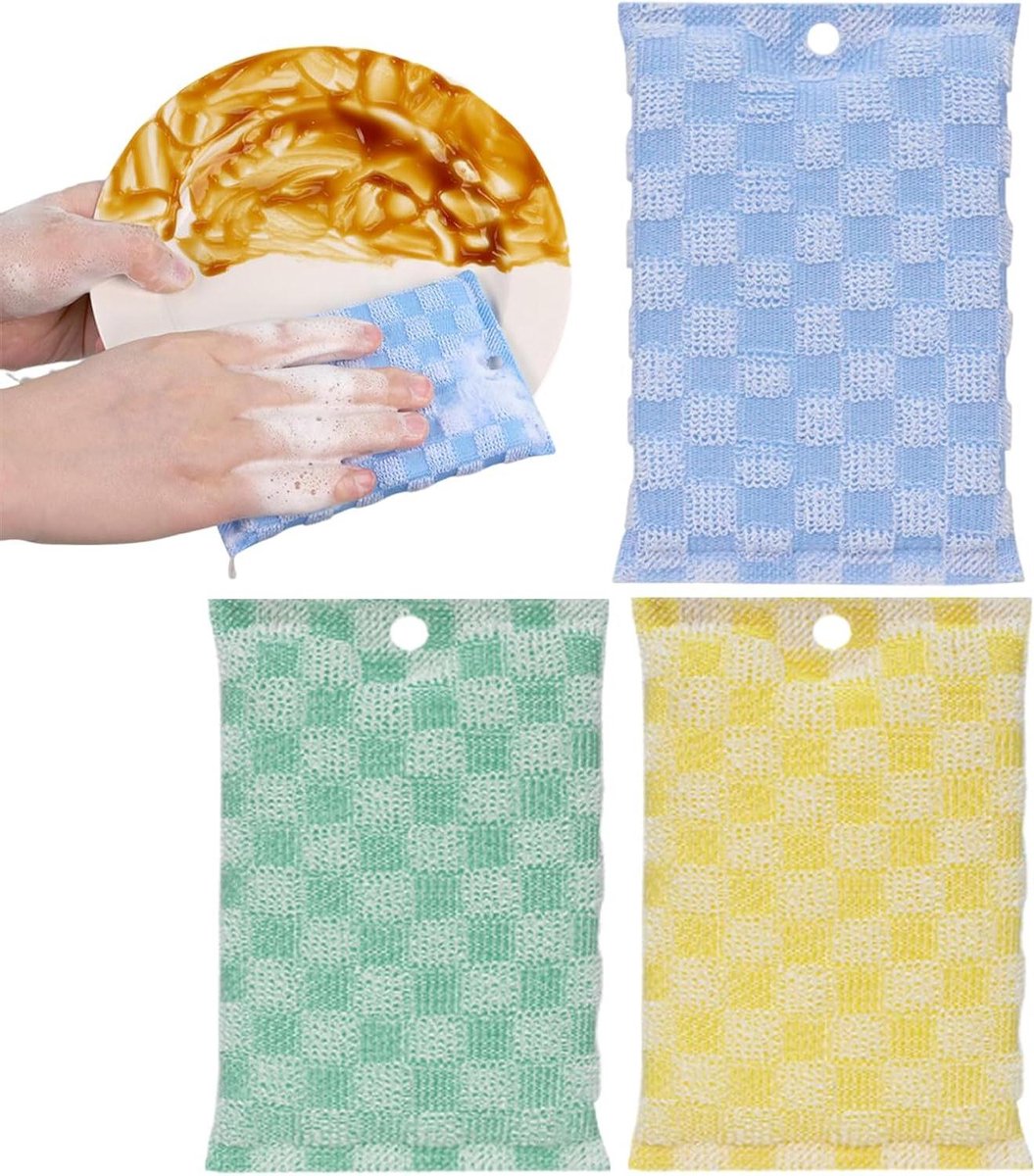 Afwaslap Set - Schrobdoekjes Keuken - Keuken Reinigen - Dubbelzijdig Krasvrij - 3 Stuks - Gedekleurd