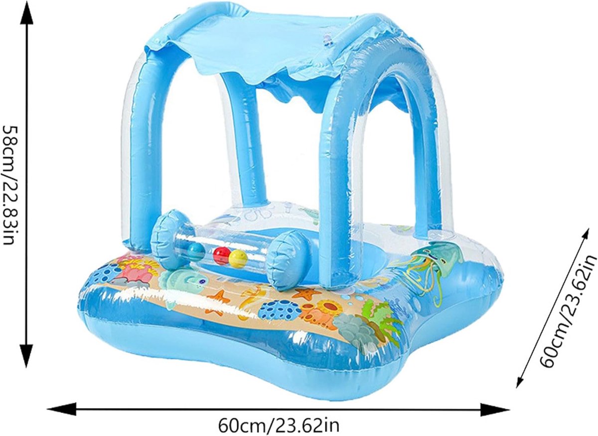 Baby Zwemring - Opblaasbaar Vlotter - Veilig Zwemmen - Met Zonnedak - 60x60x58 cm - Blauw – foto 6