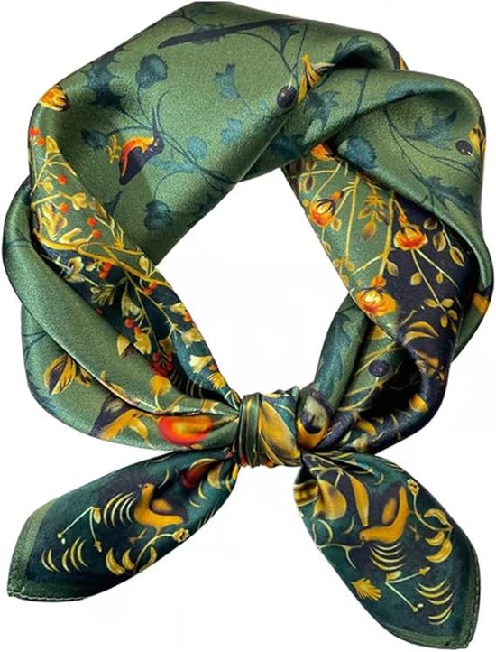 Sjaal - 1stuk - Kleine vierkante sjaal - zijden sjaal - vierkante sjaal - dunne sjaal - moerbeizijde - 53×53 cm - veelzijdige zijden sjaal - zijden halsdoek - bedrukte hoofddoek - groen bos - groen
