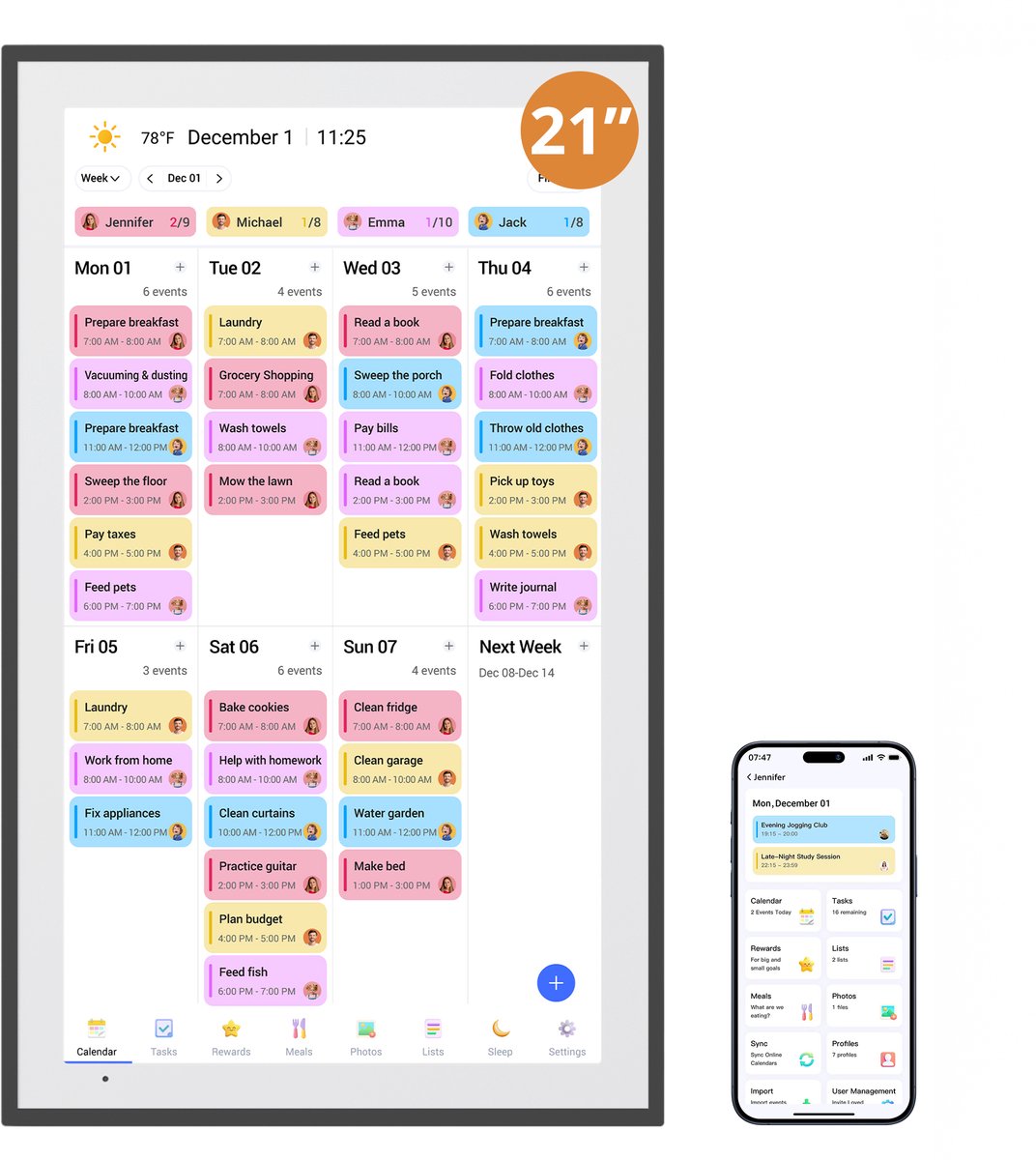 Dragon Touch 21,5" Digitale Fotolijst Met Takenlijst – 1080P Full HD Interactief Touchscreen, Slimme Gezinsplanner, Haarddisplay Digitale Kalender, Wand- en Bureaumontage Voor Naadloze Planning - Zwart