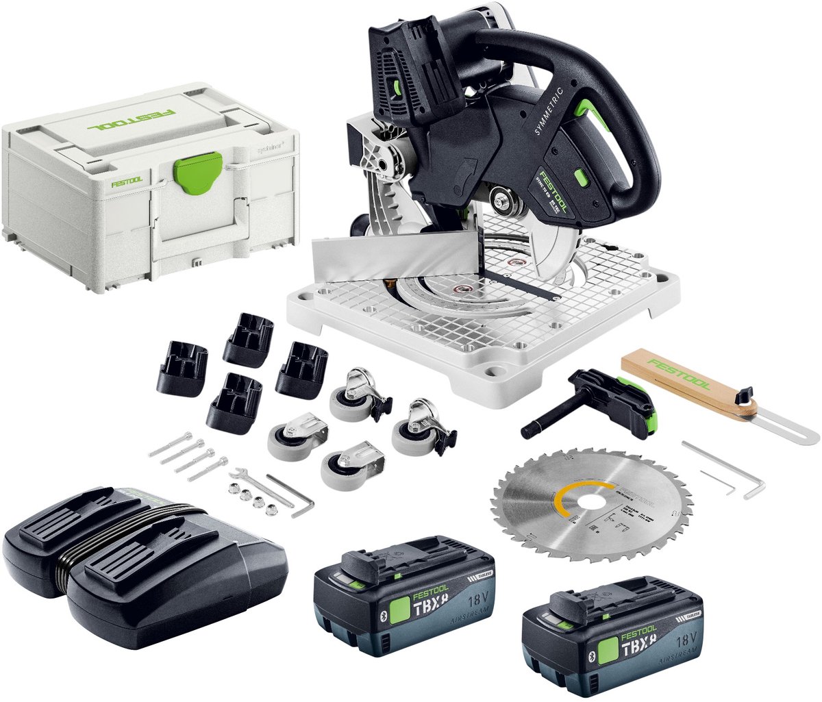 Festool SYMC 70 EB-Basic accu-profielzaag 36 V (2 x 18 V) 216 mm + 2x accu 8,0 Ah + dubbele lader + Systainer