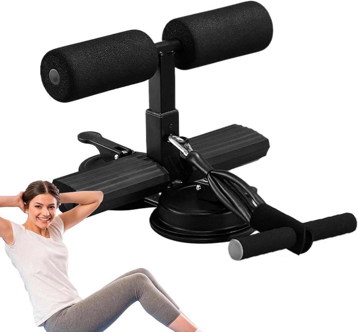 Sit Up Assistent - Core Trainer - Buikspier Training - Dubbele Zuignappen - 23.7 cm - Zwart