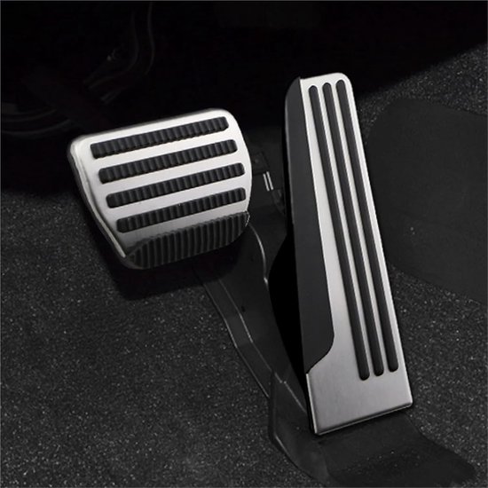 Auto Pedaal Covers - Gas Rem Pedalen - Verbeterde Grip - Roestvrij Staal Rubber - 3 Stuks Set - Zilver — afbeelding 2