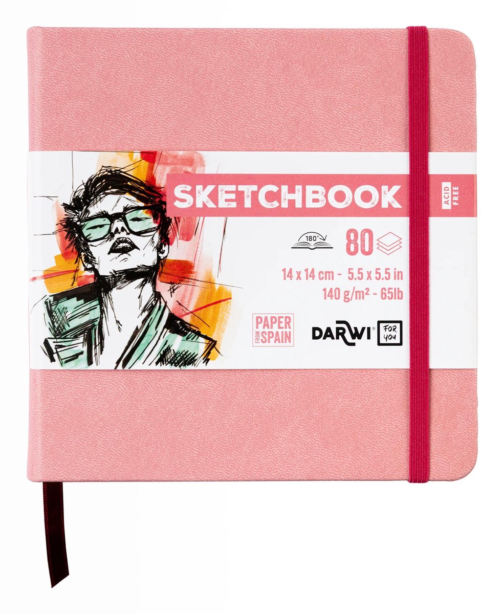 Darwi DFY - Schetsboek - 14 x 14 cm - 140 g - Roze- 80 vellen
