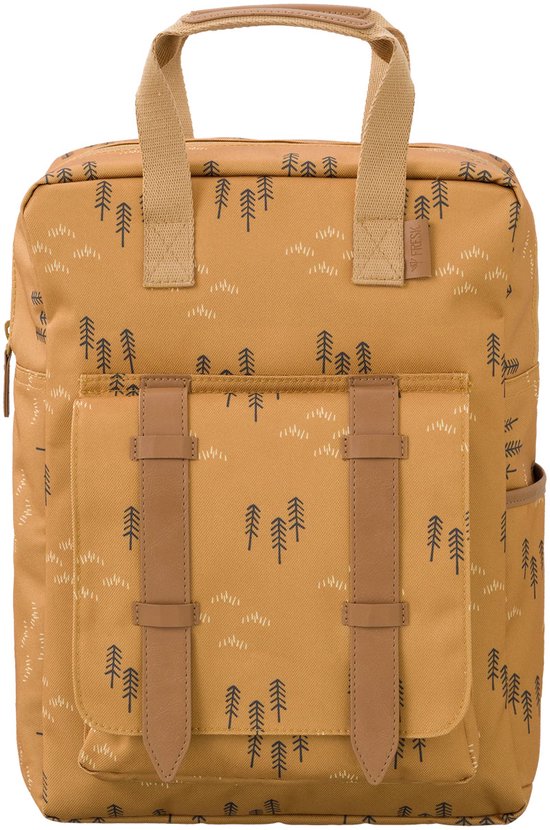 Fresk Kleine Rugzak voor kinderen 2-4 jaar - 4,7 L - Schooltas Kind Unisex - Verstelbare Schouderbanden - Waterafstotende Rugtas - Mosterd - Woods Spruce Yellow