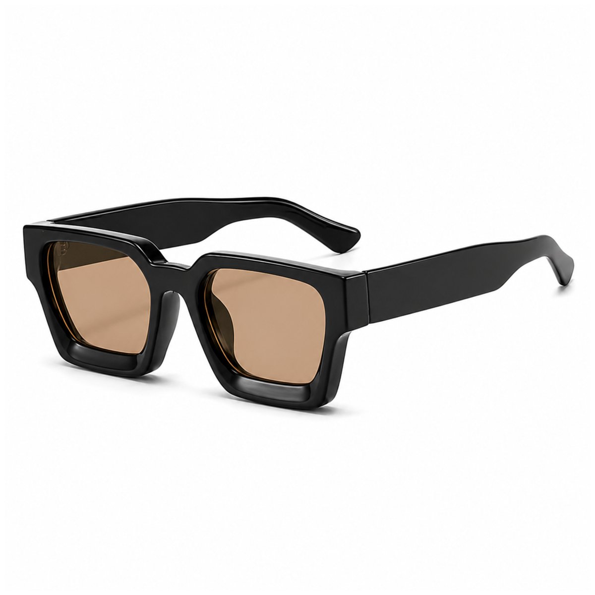 MoodLux Zonnebril Donkergrijs - Unisex - Rechthoekig Montuur met Lichtbruine Glazen - Retro Festivalbril - UV400 Bescherming - C14
