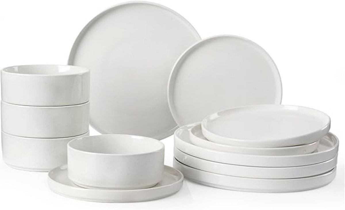 12-delige Servies Set voor 4 Personen - Wit Borden en Kommen