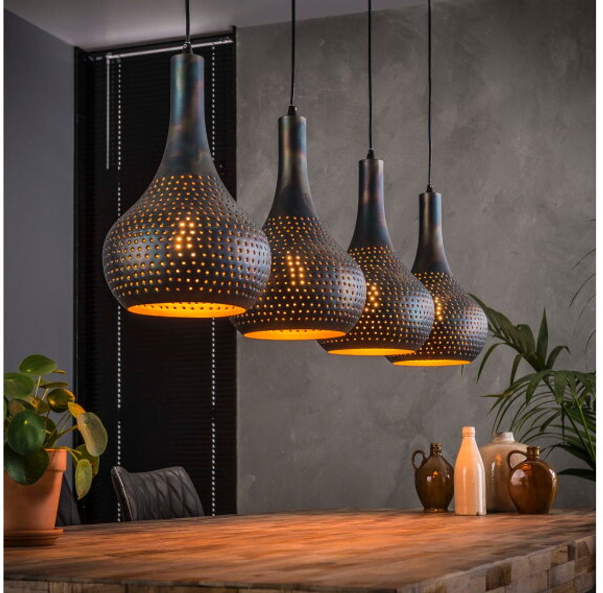 Hanglamp 4 Lampen - Punch - Ray - Zwart - Metaal - Woonkamer - Keuken - E27 Fitting - Exclusief Lichtbron - Voedingstype Netstroom - 220 V
