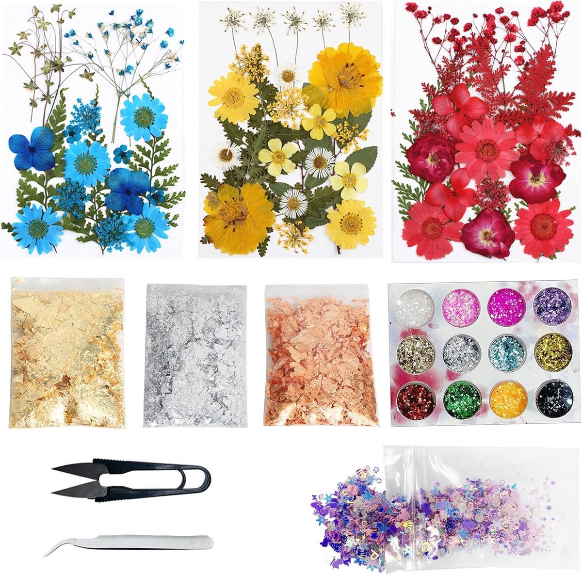 66 Stuks Natuurlijke Gedroogde Bloemen en Bladeren voor Creatieve Projecten, Resin, Sieraden en Nagelkunst