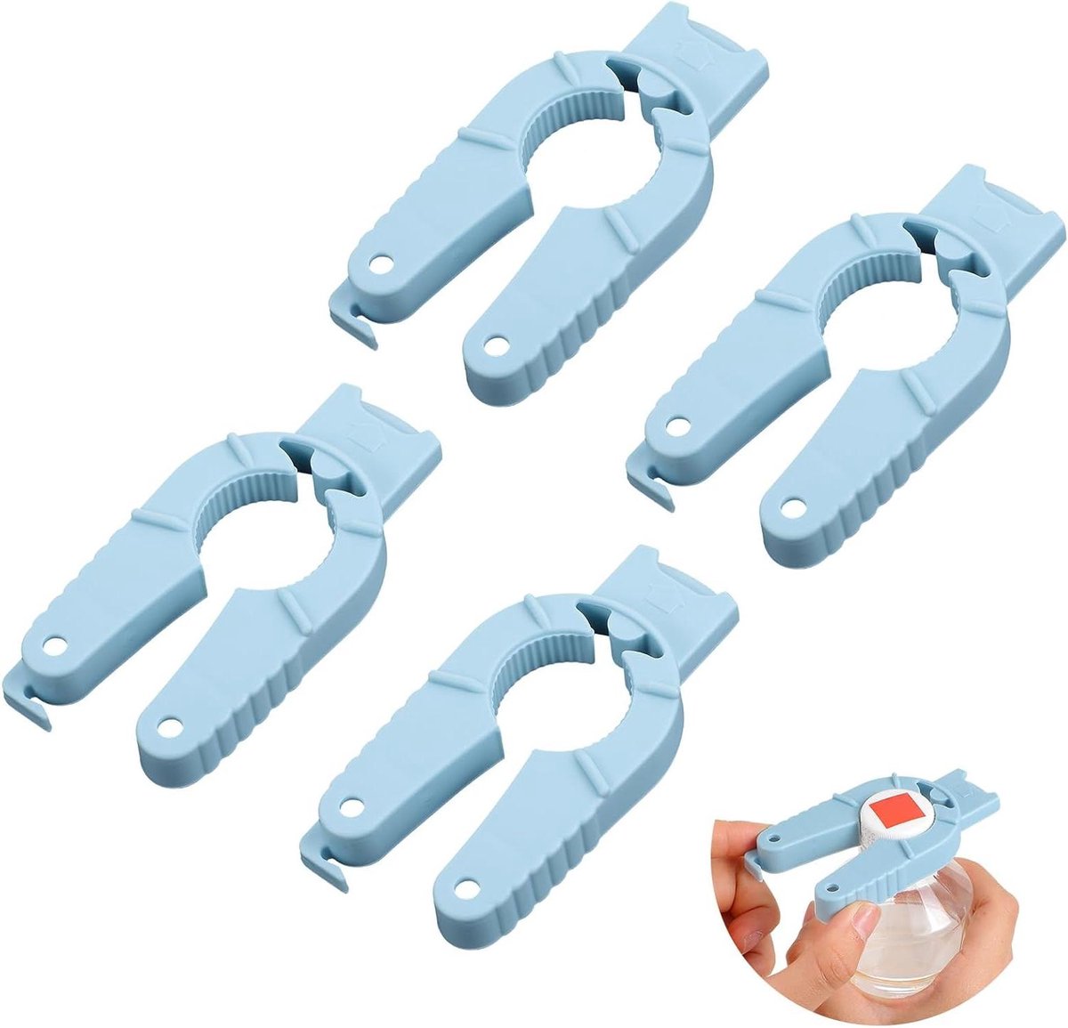 Flesopener Set - Deksel Lifter - Keuken Hulp - 3-in-1 Ontwerp - 4 Stuks - Blauw