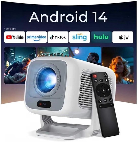 Slimme Beamer 1080p Full HD Projector 4K Ondersteuning Wi-Fi 6 Bluetooth 5.4 Draagbare Home Cinema