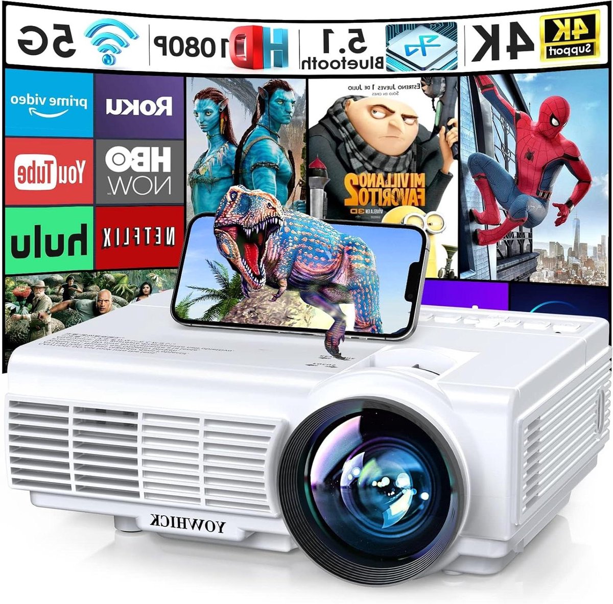 Draagbare Beamer - Mini Projector - Film Avond - Native 1080P Resolutie - 200 Inch Scherm - Wit