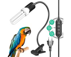 Verlichtingsset voor vogels - Klemlamp UVB - Gezonde leefomgeving - Met timerschakelaar - 20W lamp - Zwart