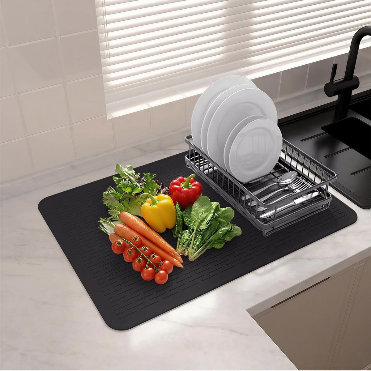Extra grote siliconen afvoermat, 50 x 70 cm, antislip, hittebestendig en eenvoudig schoon te maken, ideaal voor aanrecht, gootsteen en koelkastgebruik