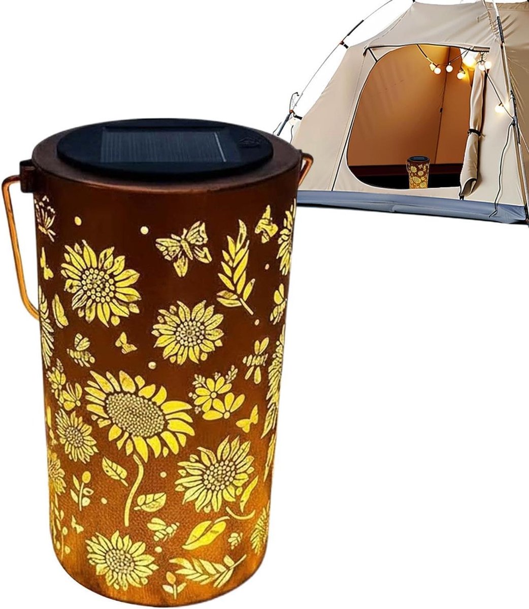 Tuinlantaarn op zonne-energie - Buitenlamp decoratie - Terras verlichten - Vintage bloemon