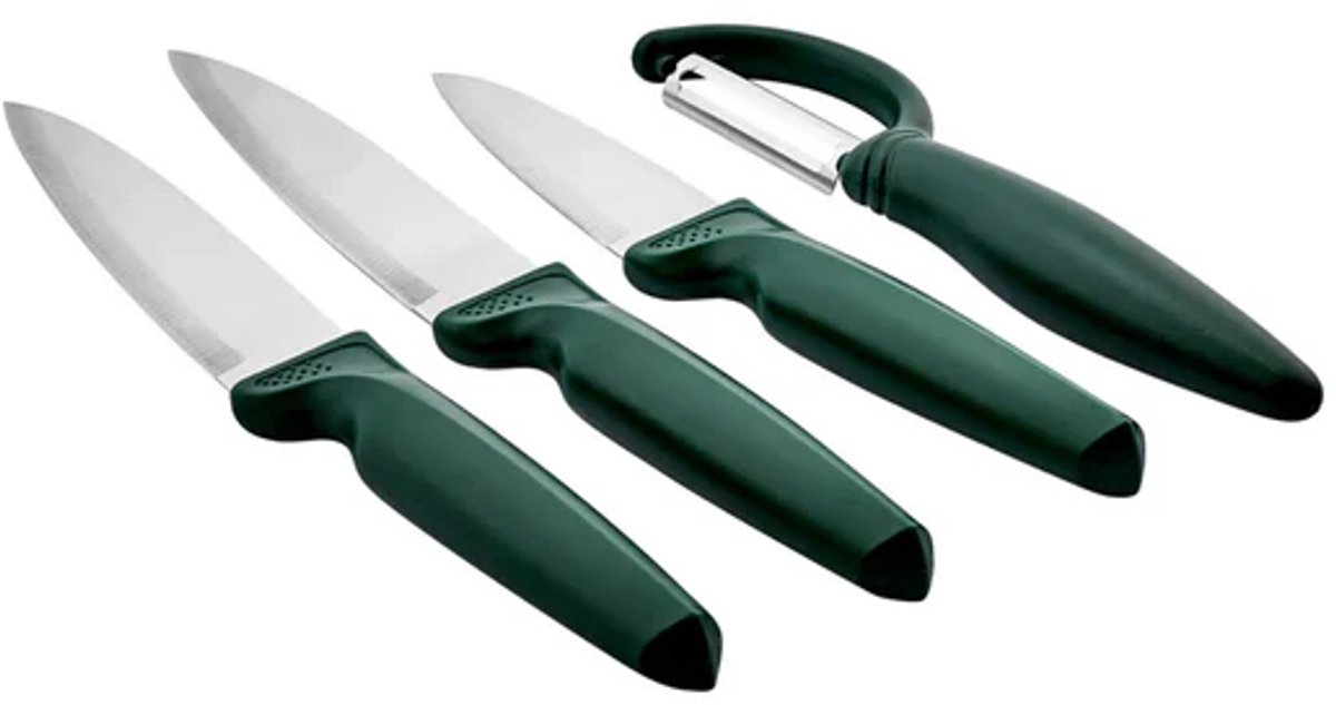 Karaca Dr.Inox - Messenset - 4-delig - RVS Keukenmessen & Dunschiller Set - Groen - Roestvrij Staal