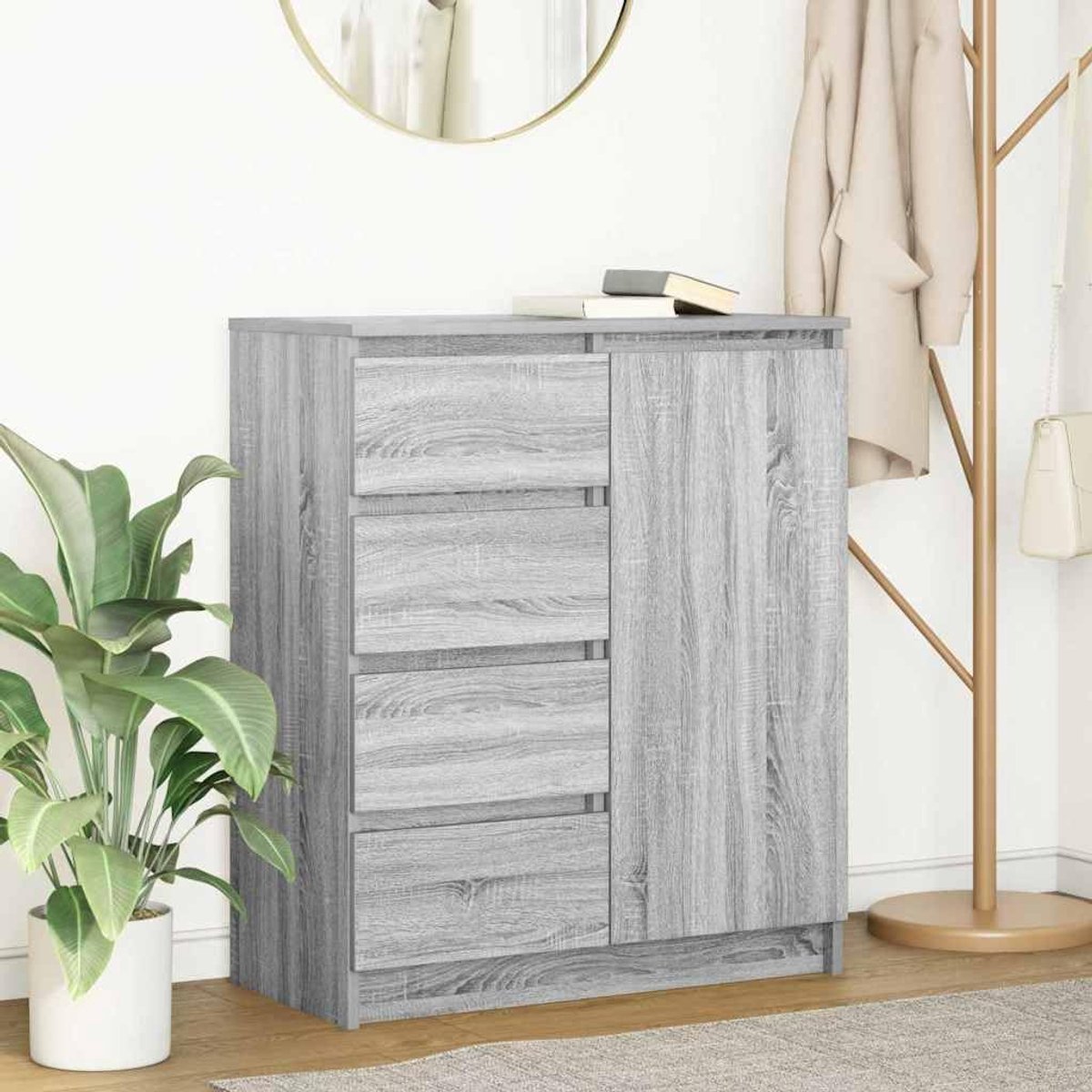 SonomaGrey Compact Dressoir 71x35x84 cm – Modern Opbergkast met Lades, Engineered Wood Buffetkast en Sideboard voor Woonkamer, Hal of Slaapkamer