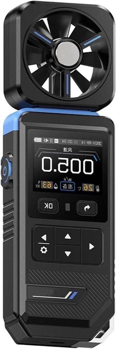 Digitale Windmeter - Luchtstroommeter Snelheidsmeter - Windmetingen Verrichten - LCD Scherm - 180 x 60 x 30 mm - Zwart