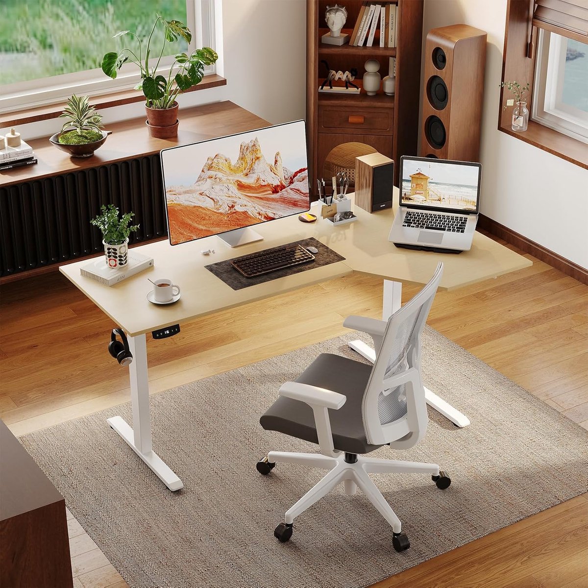 Elektrisch Verstelbaar Zit-Sta-Bureau 150x89cm Natuurhout, Ergonomisch Kantoorbureau Max 70KG Thuiswerkplek