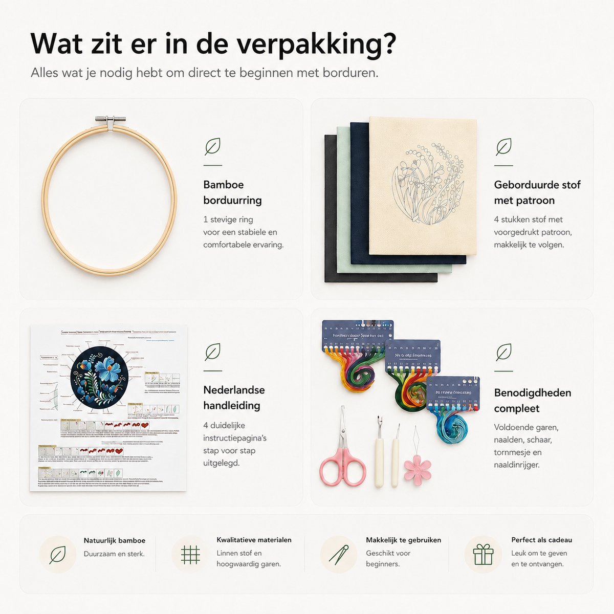 BOTC Borduurpakket Bloemen - Borduurset van 4 - Borduurpakketten voor Volwassenen - Hobby en Creatief - Borduren — afbeelding 3