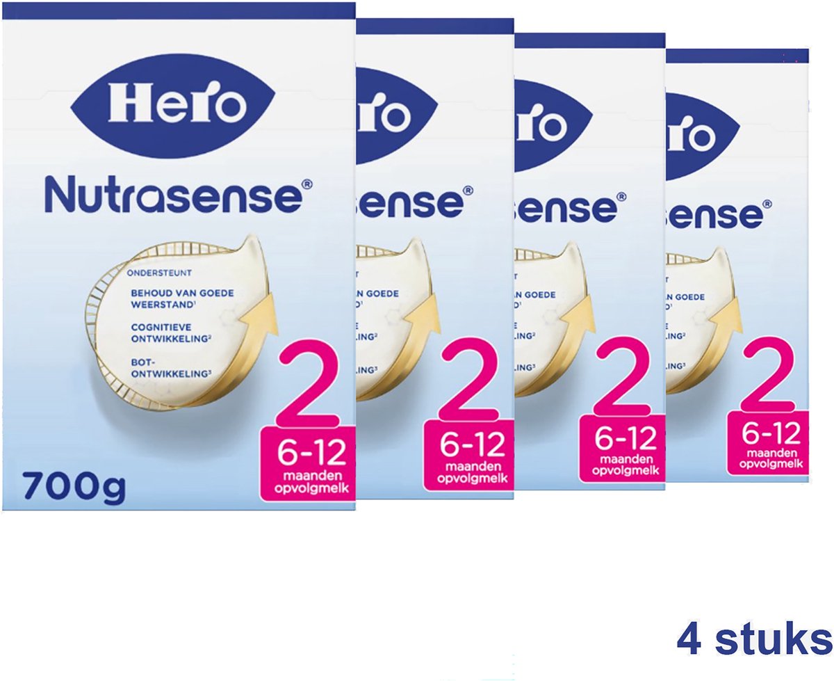 Hero Nutrasense Classic 2 (6-12 Maanden) - Opvolgmelk - Flesvoeding - met Melkvet - Palmolievrij - 4 x 700 gram
