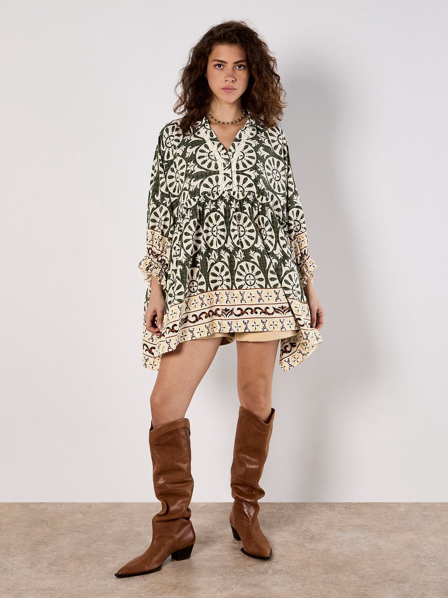 Oversized shirt met blokprint