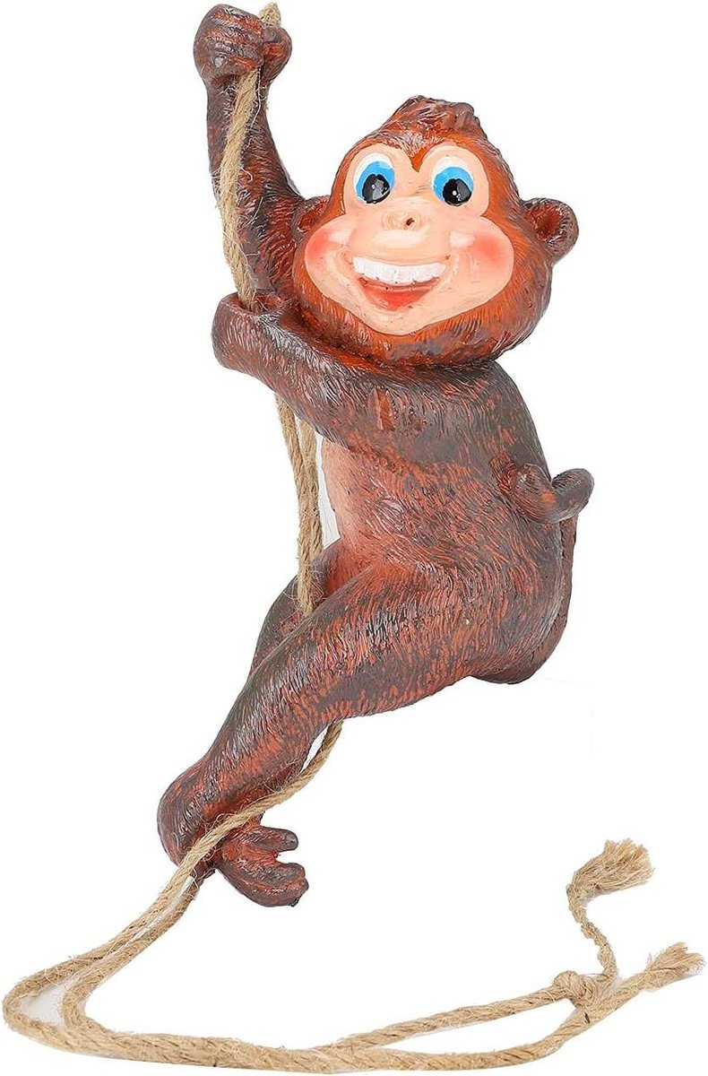 Monkey Ornament - Hanging Decor - Tuin Decoratie - Handgesneden Details - 24 x 15 x 10 cm - Zwart Bruin