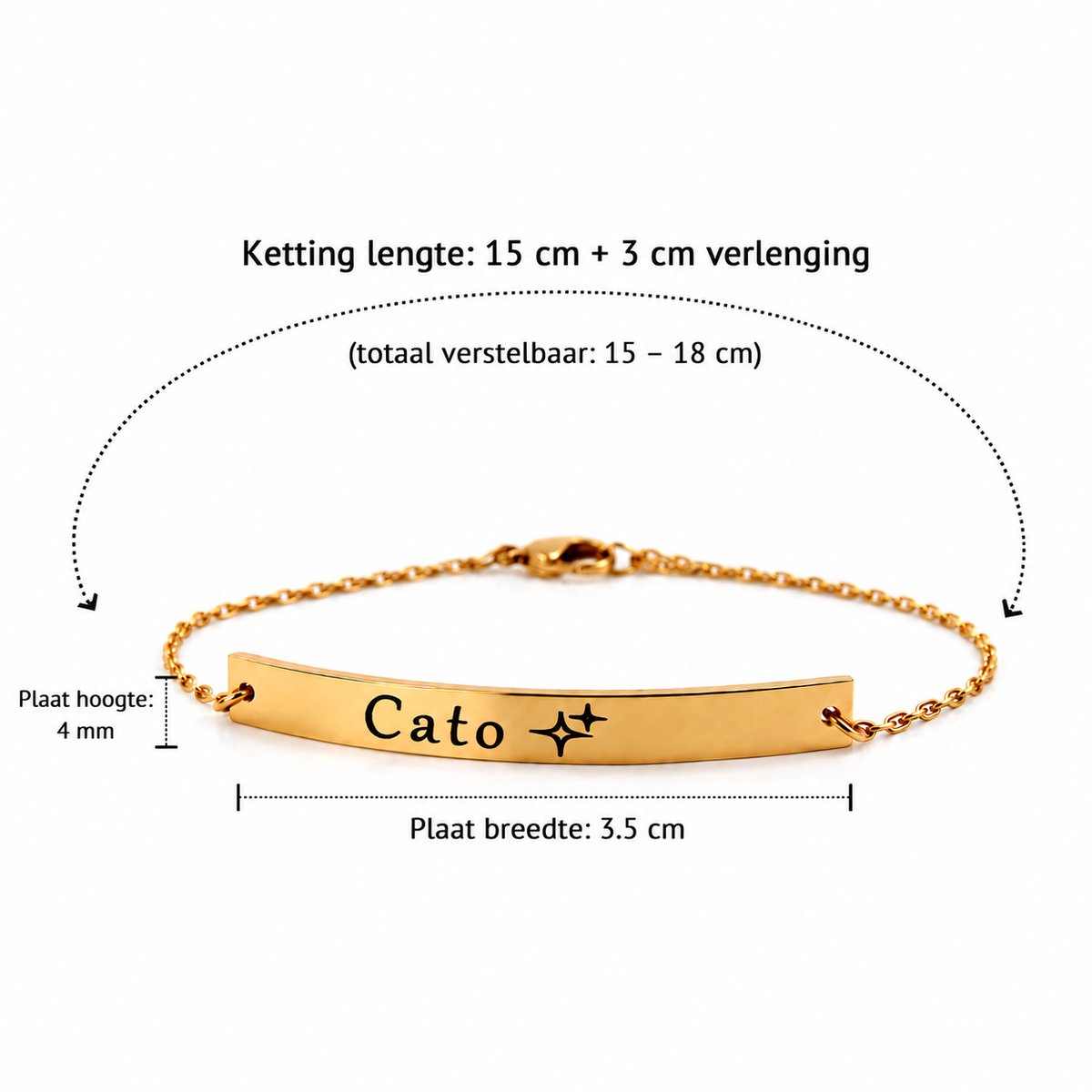 Engravia by Derya – Gepersonaliseerde Dames Armband – Stainless Steel Goudkleurig – Naam Armband met Gravure – Cadeau voor Dames en Heren