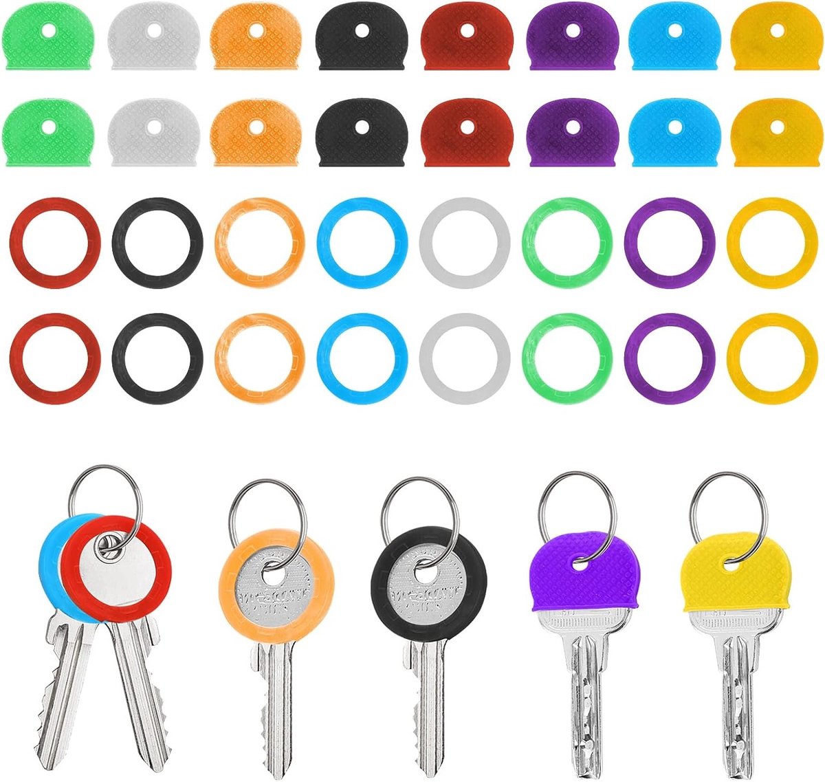 32 Kunststof Sleuteldoppen – 8 Kleuren – 2 Vormen – PVC – Organisatie voor Huissleutels