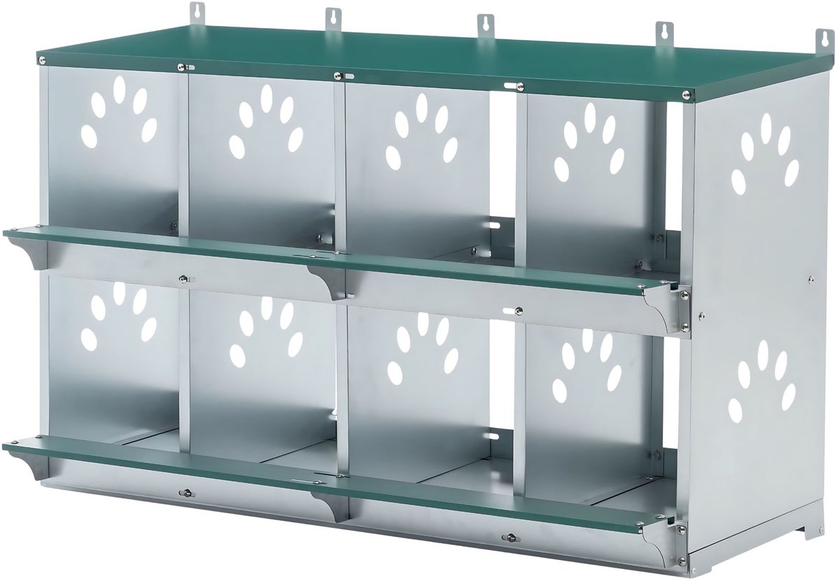 Kippenlegbatterij – Voor kippen / pluimveehouderij – 8-vaks, geventileerd, wandmontagebaar en gemakkelijk te reinigen – Metaal in groen (108 × 86 cm)