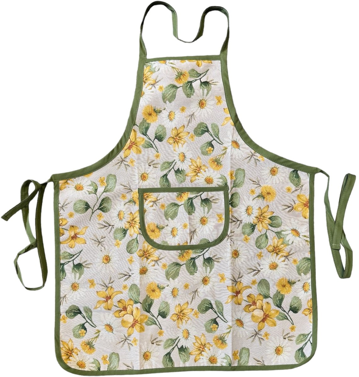 Schort - luxe gobelinstof - Solis - Gele bloemen - Margrietjes - 85 x 70 cm