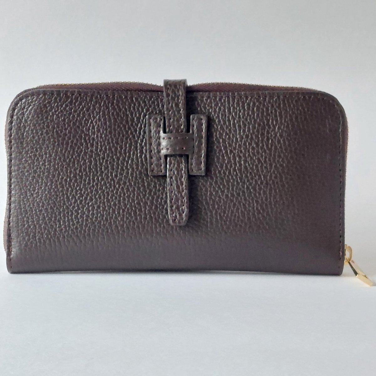 leren dames portemonnee koffiebruin - ruim Italiaans leer met h logo - grote luxe portefeuille met veel vakken en munt vak - made in Italy kwaliteit - elegante billfold dames wallet