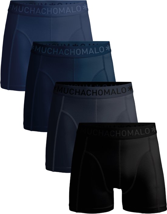 Set van vier Muchachomalo boxershorts in degradé blauw- en zwarttinten met merknaam op de tailleband.