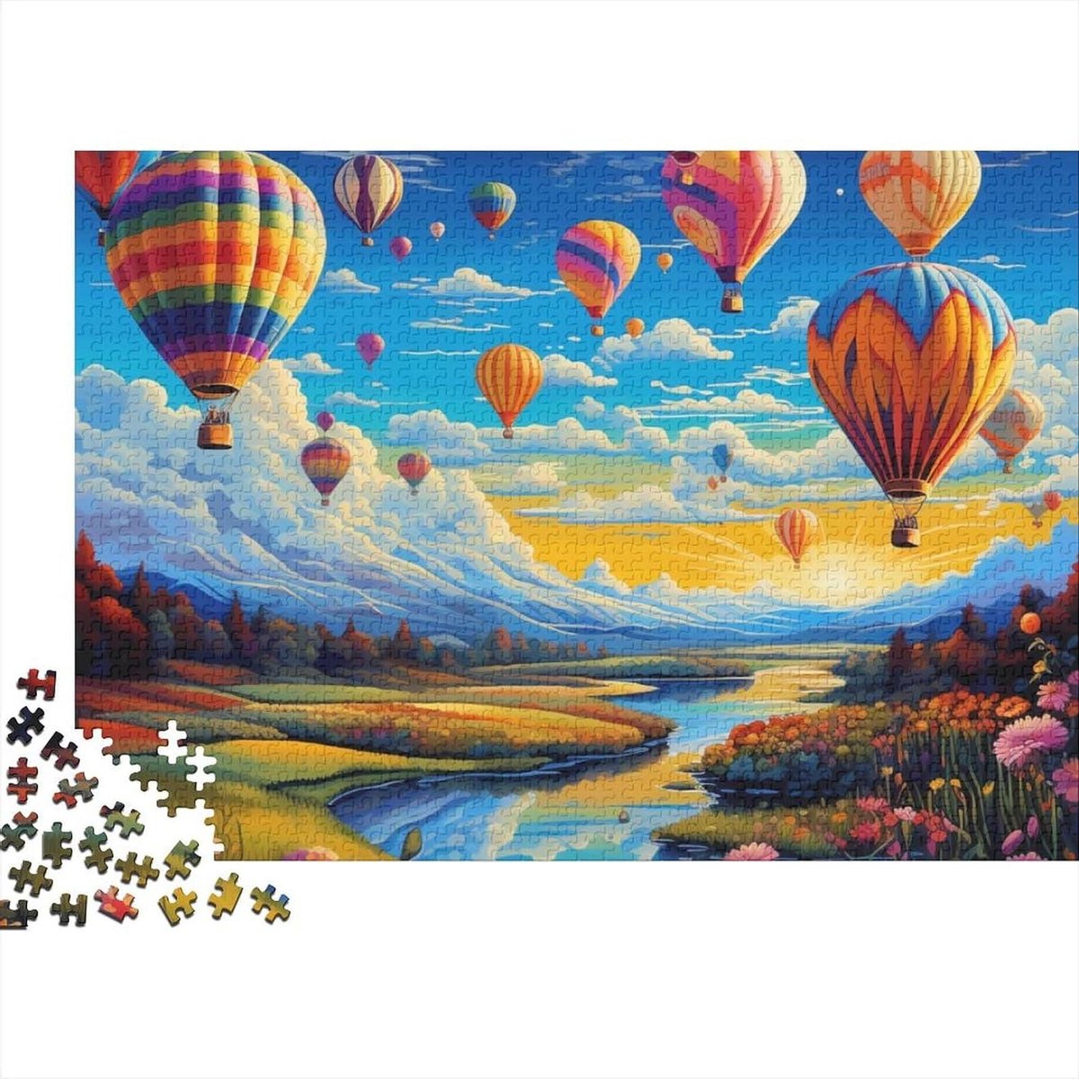 Heteluchtballon Legpuzzel - Educatieve Puzzel - Mentale Oefening - Zoning Design Achterkant - 75x50 cm - Kleurrijk
