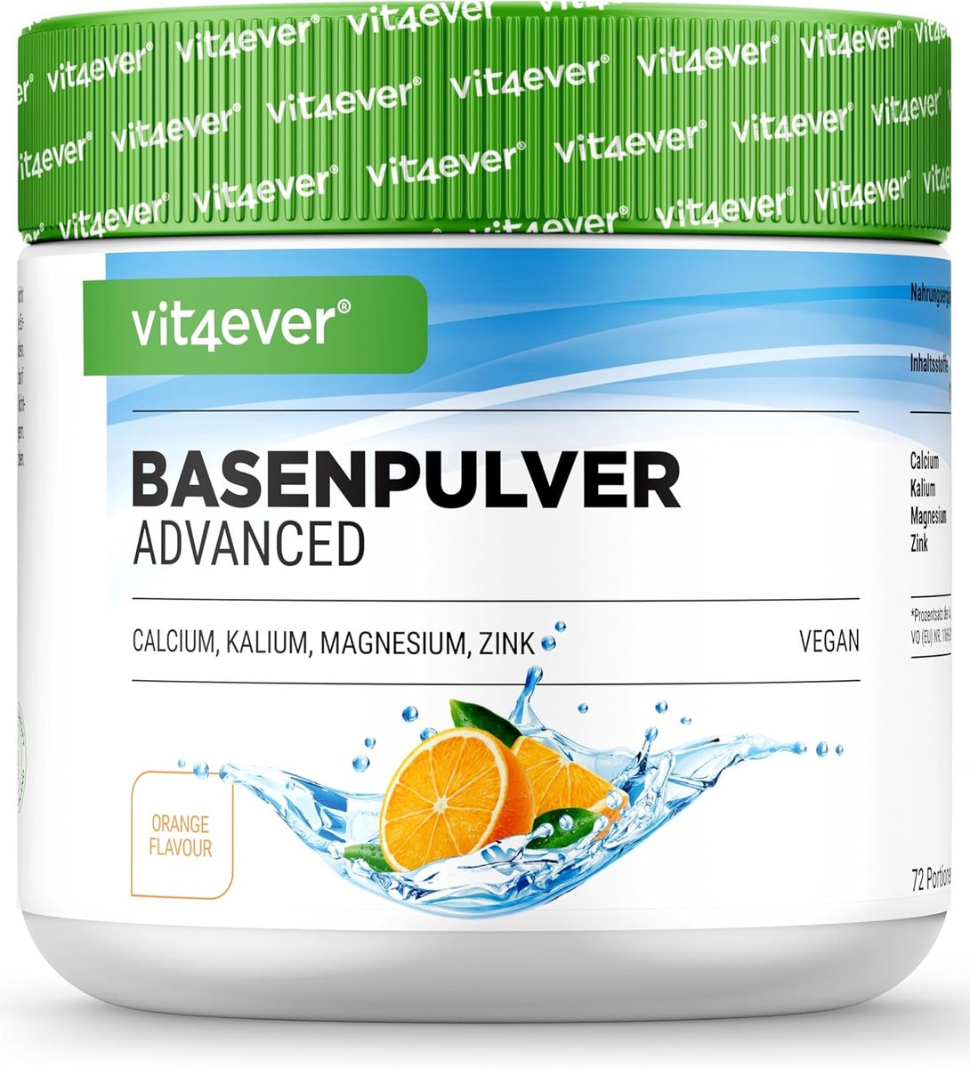 Basispoeder 360 g (72 Porties) - Hooggedoseerd met Magnesium, Kalium, Calcium & Zink in Citraat-Vorm - Vegan, Sinaasappelsmaak, Goed Oplosbaar, Zonder Suiker & Onnodige Toevoegingen - Vit4ever