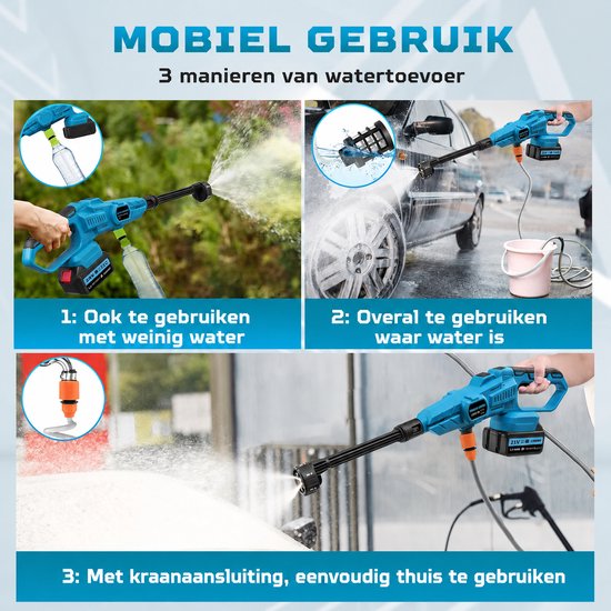 Hogedrukreiniger - Hogedrukreiniger Accu - Hogedrukreiniger Auto - Draadloze Hogedrukreiniger - Terrasreiniger - Hogedrukspuit - 3-versnellingsaanpassing-(Batterij niet inbegrepen) van Merkloos	 — afbeelding 4