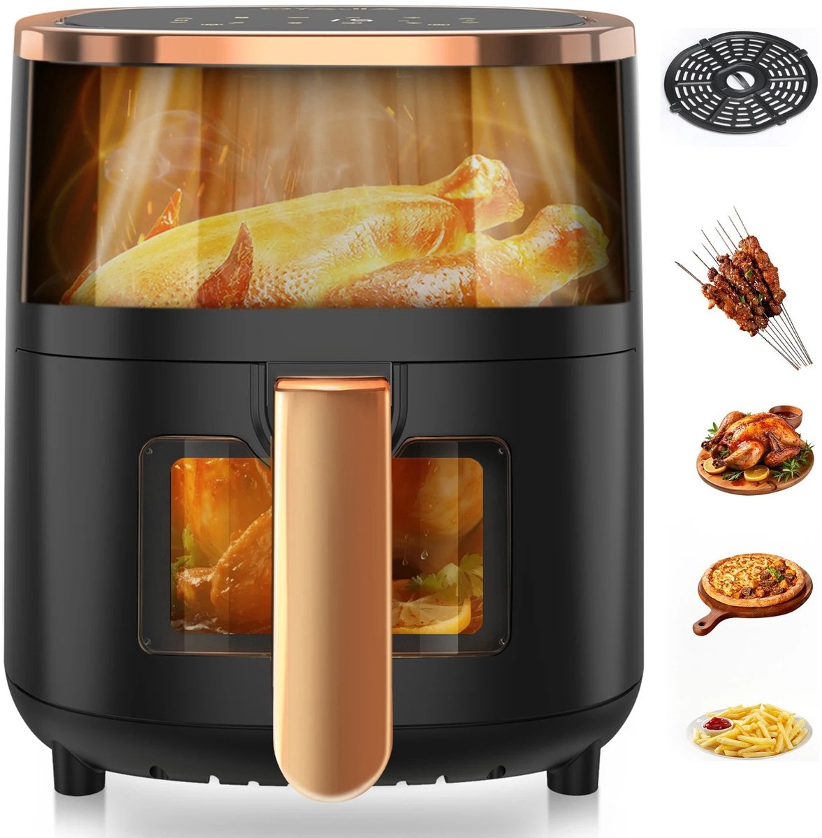 Lifero Airfryer - Heteluchtfriteuse Zwart 1800W - Turbo Air Fry - Mini Oven 6L - Kijkvenster - Digitaal Display - 29,5×25×25cm