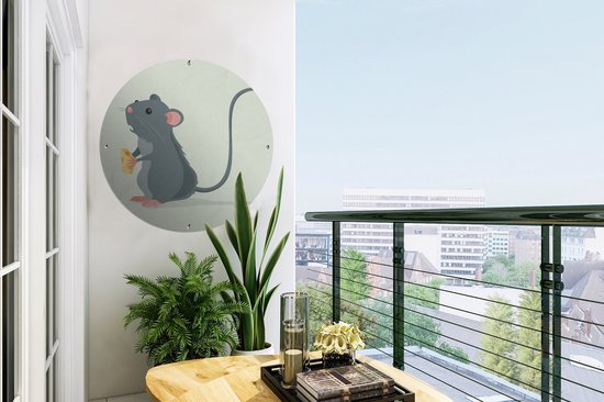 Cercle de jardin dessin d'un rat avec du fromage - 60x60 cm - Affiche ronde de jardin - Extérieur