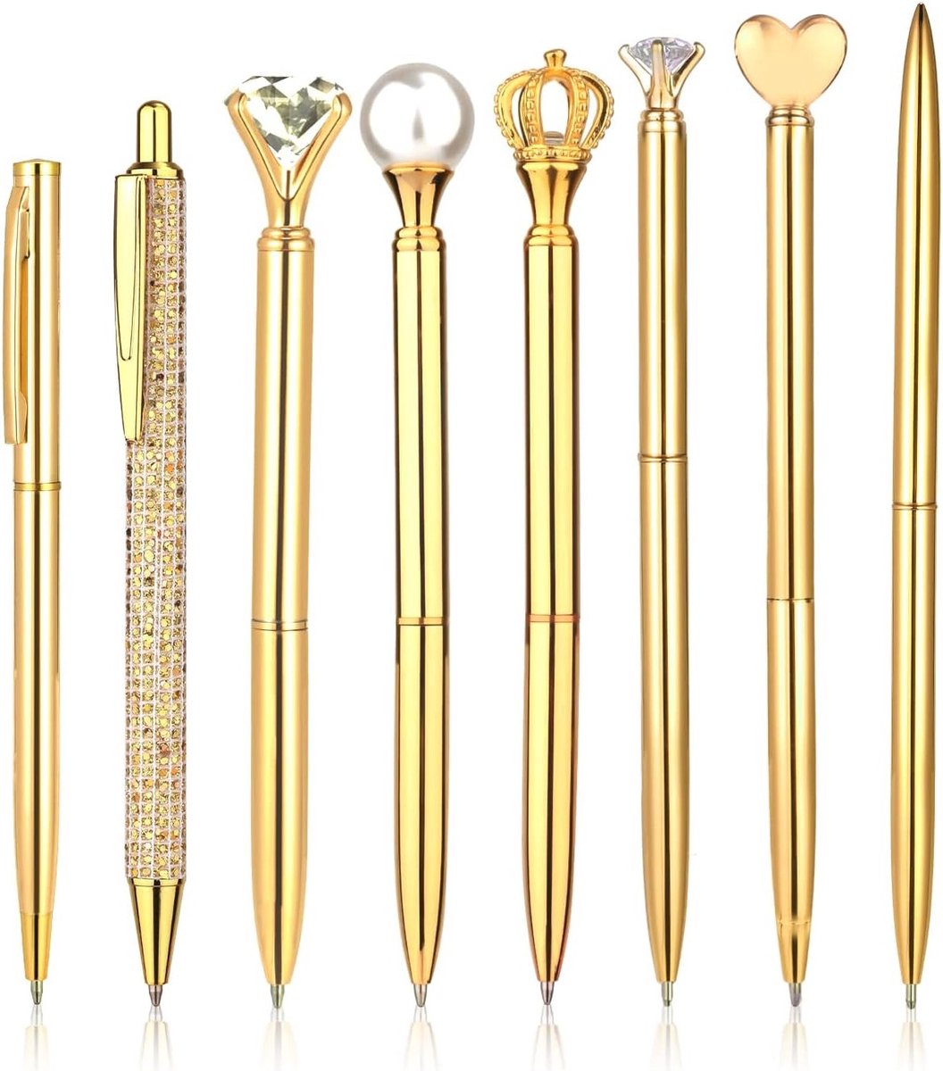 Elegante Balpen Set met 8 Stuks, Schattige Metalen Pennen voor Vrouwen, Kristallen Diamant Pennen voor Desk Writing en Kantoorbenodigdheden