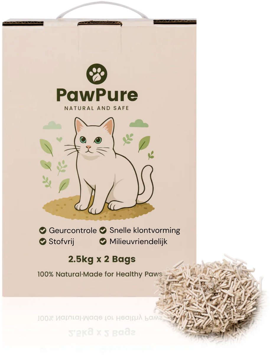 PawPure Kattenbakvulling Tofu & Bentoniet 5kg (2x2,5kg) – Klontvormend, Sterke Geurcontrole, Stofvrij, Natuurlijk & Hygiënisch