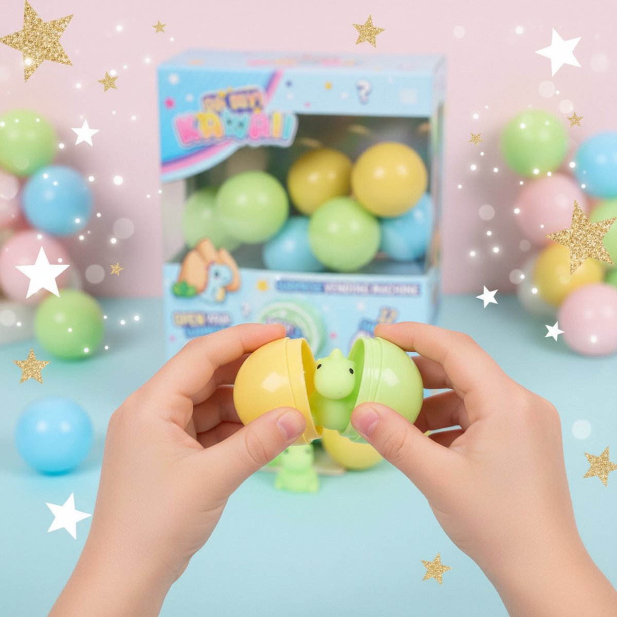 Happy Trendz® Oh My Kawaii! Surprise Vending Machine met 12 Kawaii Mochi Surprise Ballen - Blue Machine Vendin Kermis - Blauw – Schattig Uitpak Speelgoed | Trendy Cadeau voor Iedereen| Draai, Open & Ontdek! Kleur Blauw!