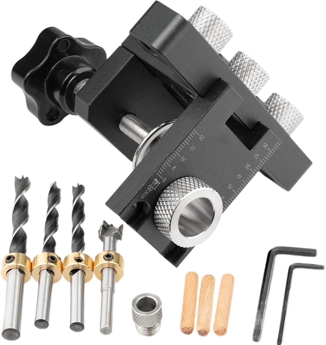 Deuvelmal Set - Houtverbinding Gereedschap - Meubels Maken - Verstelbare Boor Gids - 8-10-15mm - Zilver