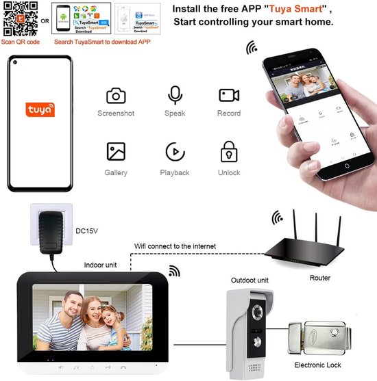 Video Deurbel Systeem - Intercom Set - Woning Beveiliging - 7 Inch Kleurenscherm - 19 x 13.2 cm - Zwart van Merkloos — afbeelding 4