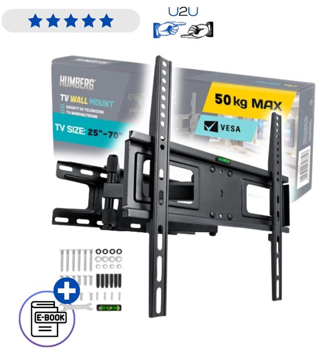 TV Beugel 25-70 Inch Humberg Draaibaar Kantelbaar 50kg Universeel VESA Muurbeugel Met Ebook